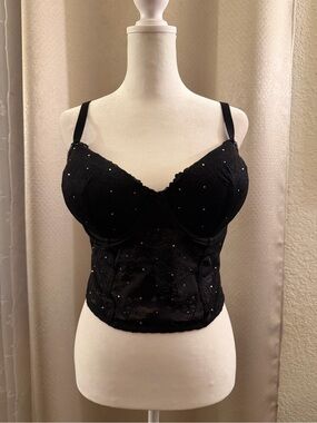 Victoria’s Secret PINK Black Embellished Longline Lace Bustier Top - Women